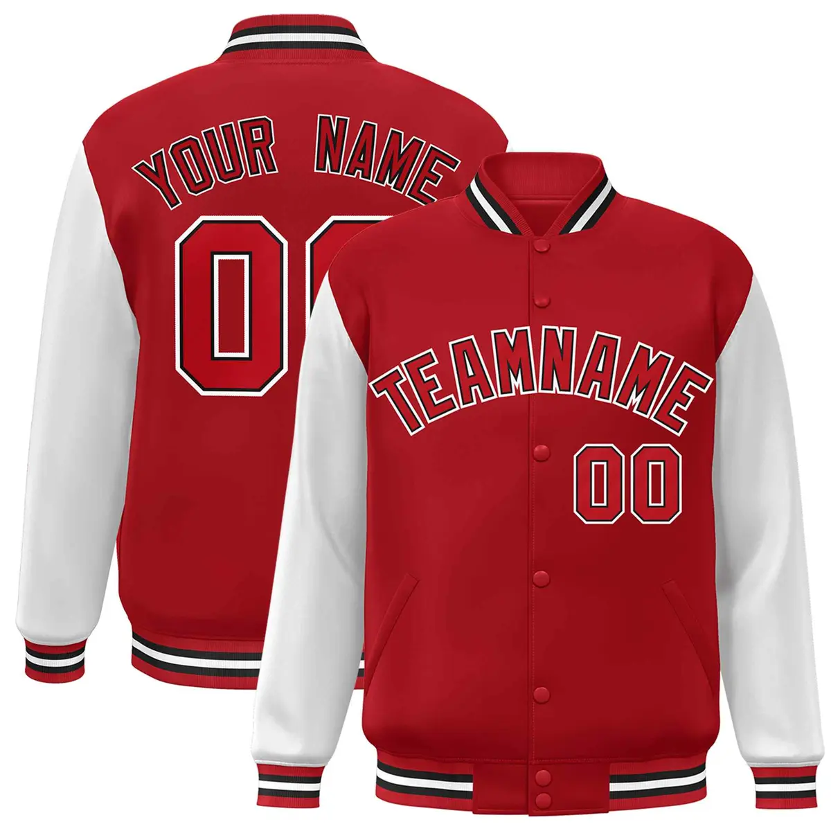 Red Red-Black Raglan Sleeves Varsity Letterman Jacket