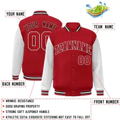 Red Red-Black Raglan Sleeves Varsity Letterman Jacket 2