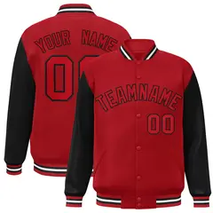 Red Red-Black Raglan Sleeves Varsity Letterman Jacket 1