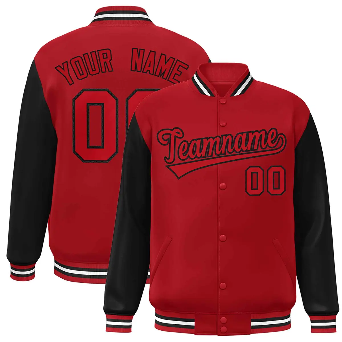 Red Red-Black Raglan Sleeves Varsity Letterman Jacket