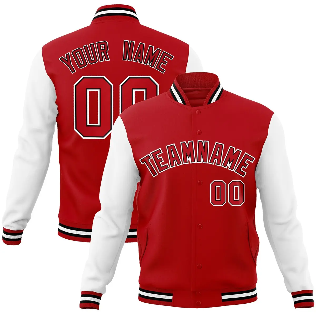 Red Red-Black Raglan Sleeves Varsity Letterman Jacket