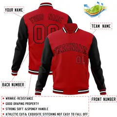 Red Red-Black Raglan Sleeves Varsity Letterman Jacket 4
