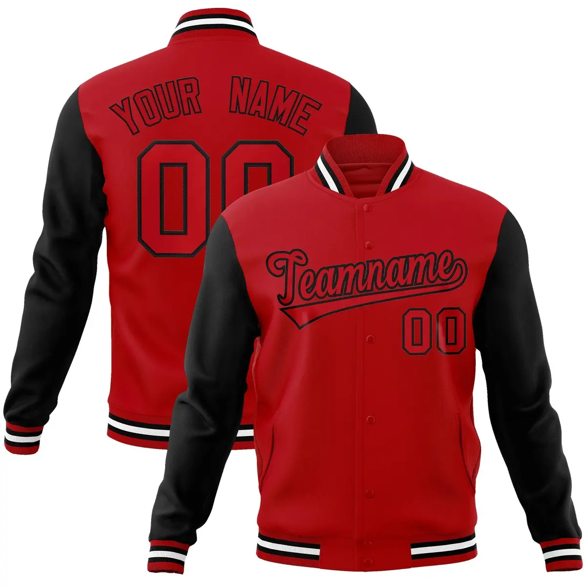 Red Red-Black Raglan Sleeves Varsity Letterman Jacket