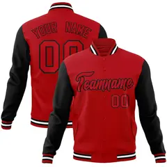 Red Red-Black Raglan Sleeves Varsity Letterman Jacket