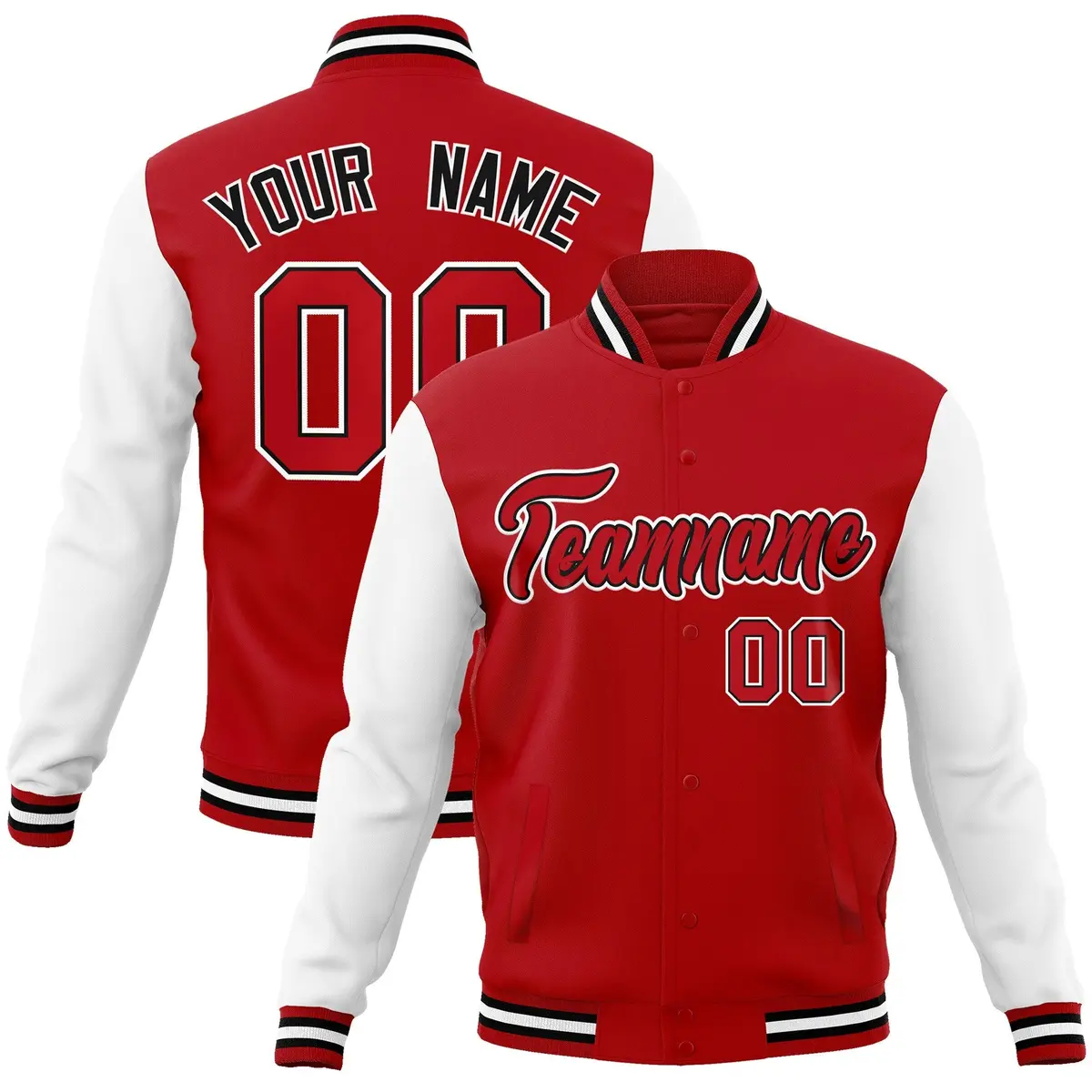 Red Red-Black Raglan Sleeves Varsity Letterman Jacket