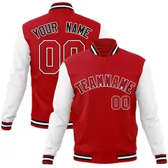 Red Red-Black Raglan Sleeves Varsity Letterman Jacket 1