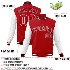 Red Red-Black Raglan Sleeves Varsity Letterman Jacket 4