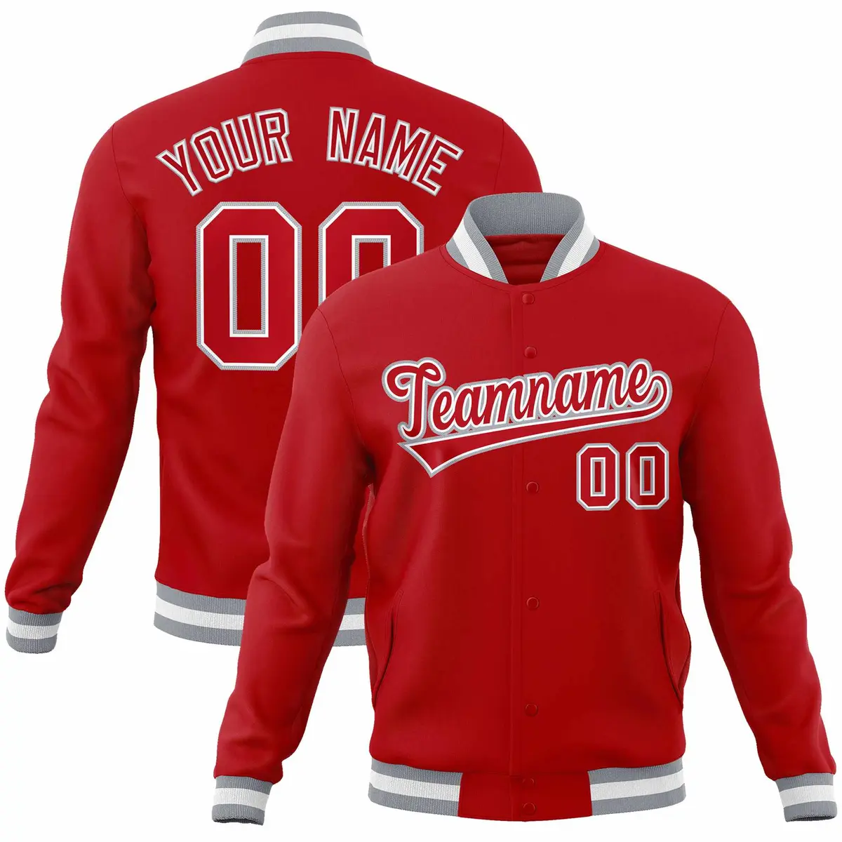 Red Red-Gray Classic Varsity Full-Snap Letterman Jacket