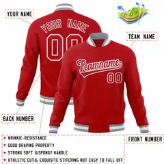 Red Red-Gray Classic Varsity Full-Snap Letterman Jacket 4
