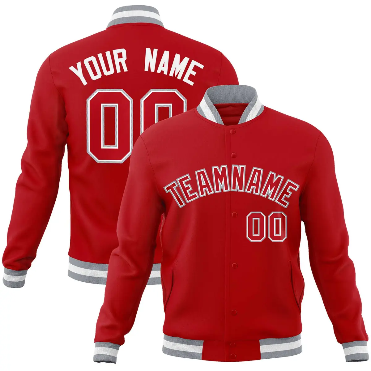 Red Red-Gray Classic Varsity Full-Snap Letterman Jacket