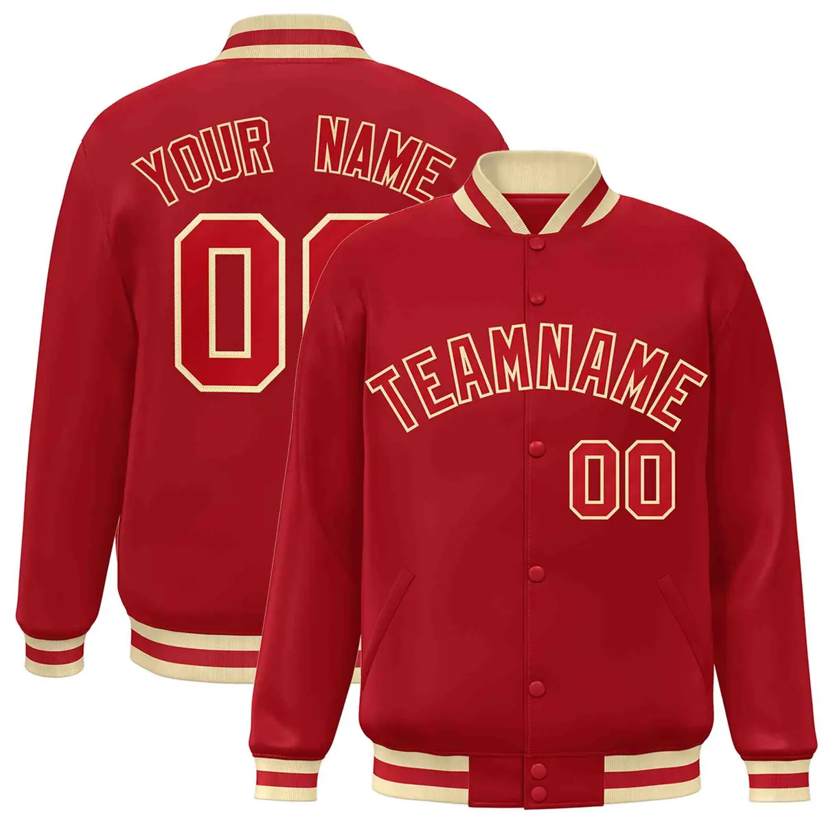 Red Red-Khaki Classic Varsity Full-Snap Letterman Jacket