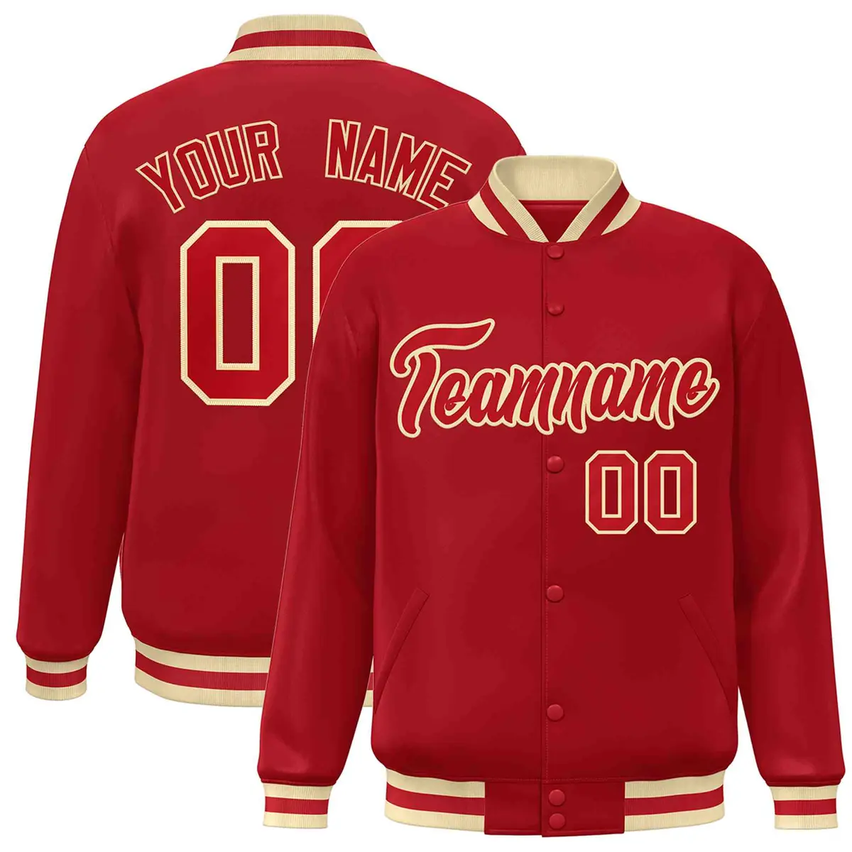 Red Red-Khaki Classic Varsity Full-Snap Letterman Jacket