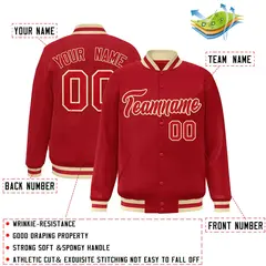 Red Red-Khaki Classic Varsity Full-Snap Letterman Jacket 2