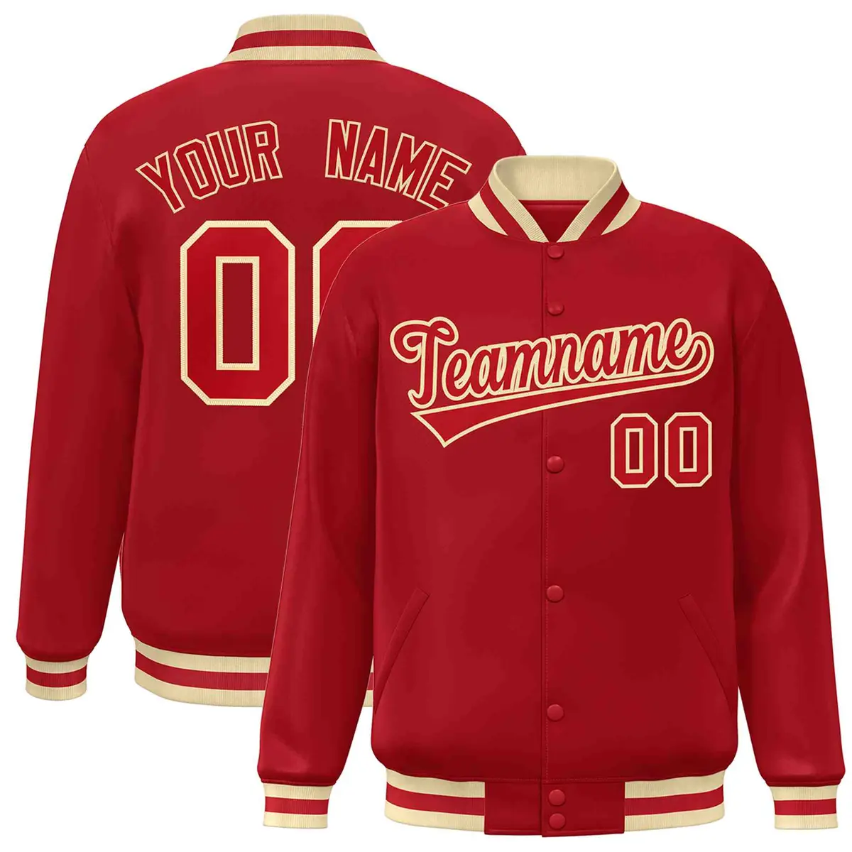 Red Red-Khaki Classic Varsity Full-Snap Letterman Jacket