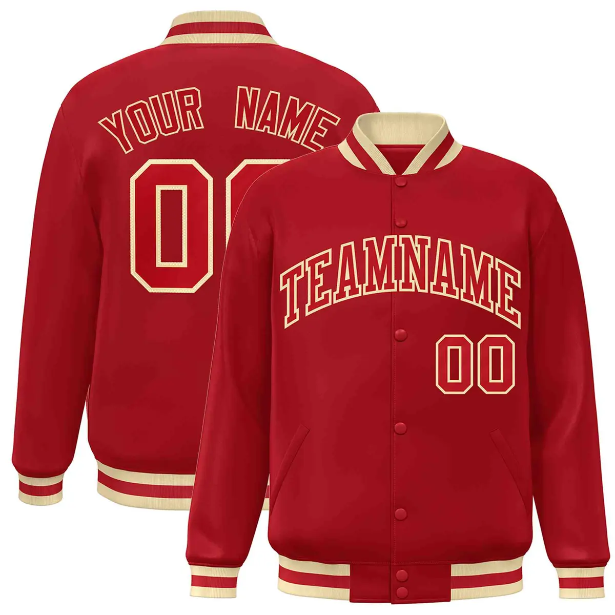 Red Red-Khaki Classic Varsity Full-Snap Letterman Jacket