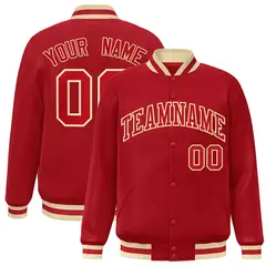 Red Red-Khaki Classic Varsity Full-Snap Letterman Jacket 1
