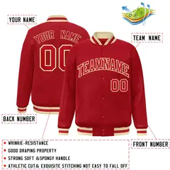 Red Red-Khaki Classic Varsity Full-Snap Letterman Jacket 2