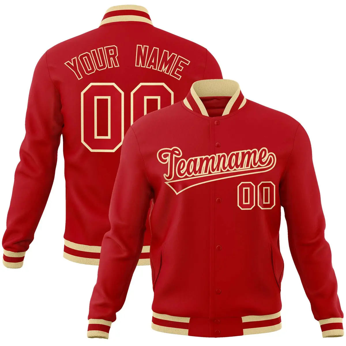 Red Red-Khaki Classic Varsity Full-Snap Letterman Jacket