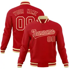 Red Red-Khaki Classic Varsity Full-Snap Letterman Jacket