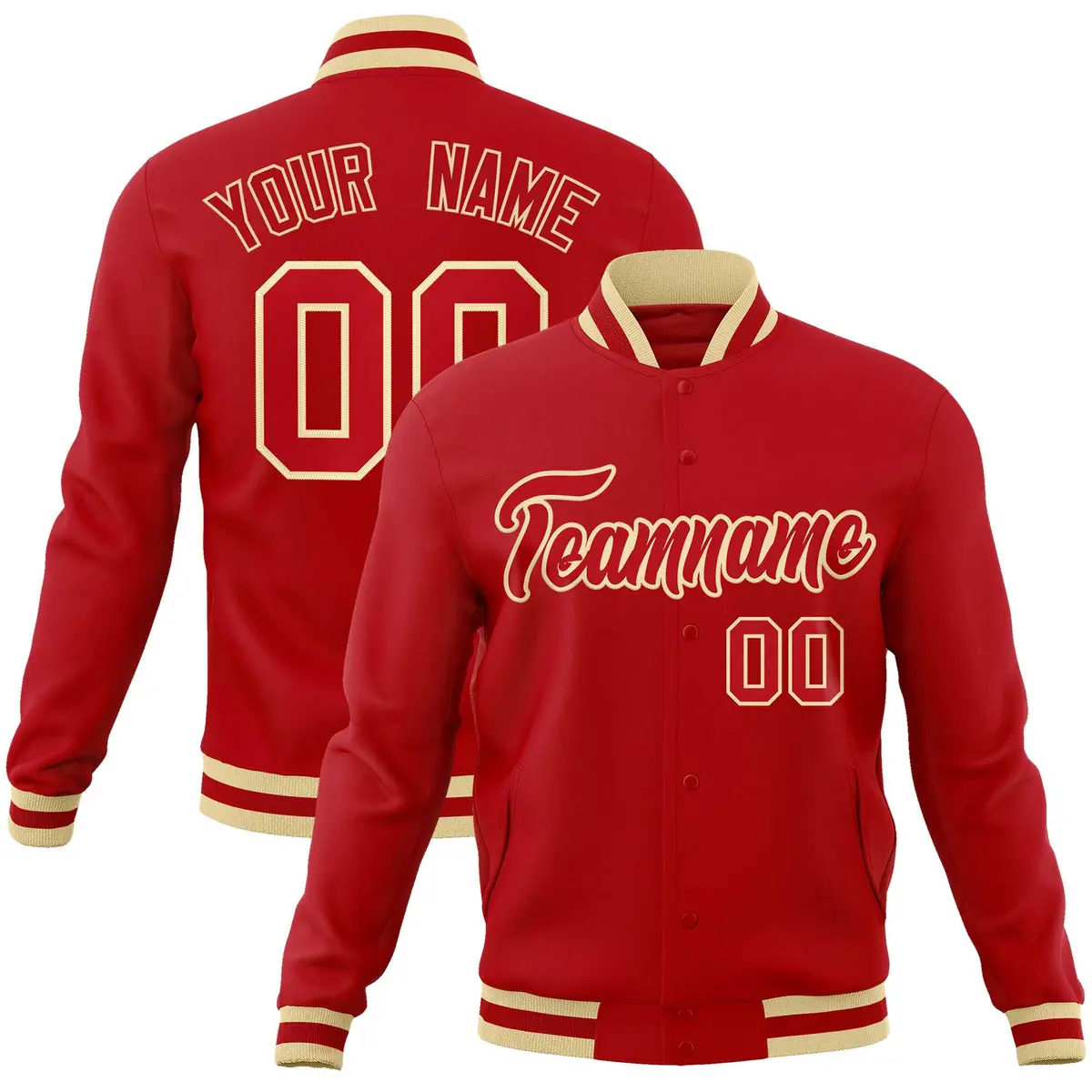 Red Red-Khaki Classic Varsity Full-Snap Letterman Jacket