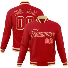 Red Red-Khaki Classic Varsity Full-Snap Letterman Jacket 1