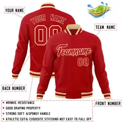 Red Red-Khaki Classic Varsity Full-Snap Letterman Jacket 4