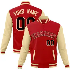 Red Red-Khaki Raglan Varsity Full-Snap Letterman Jacket 1