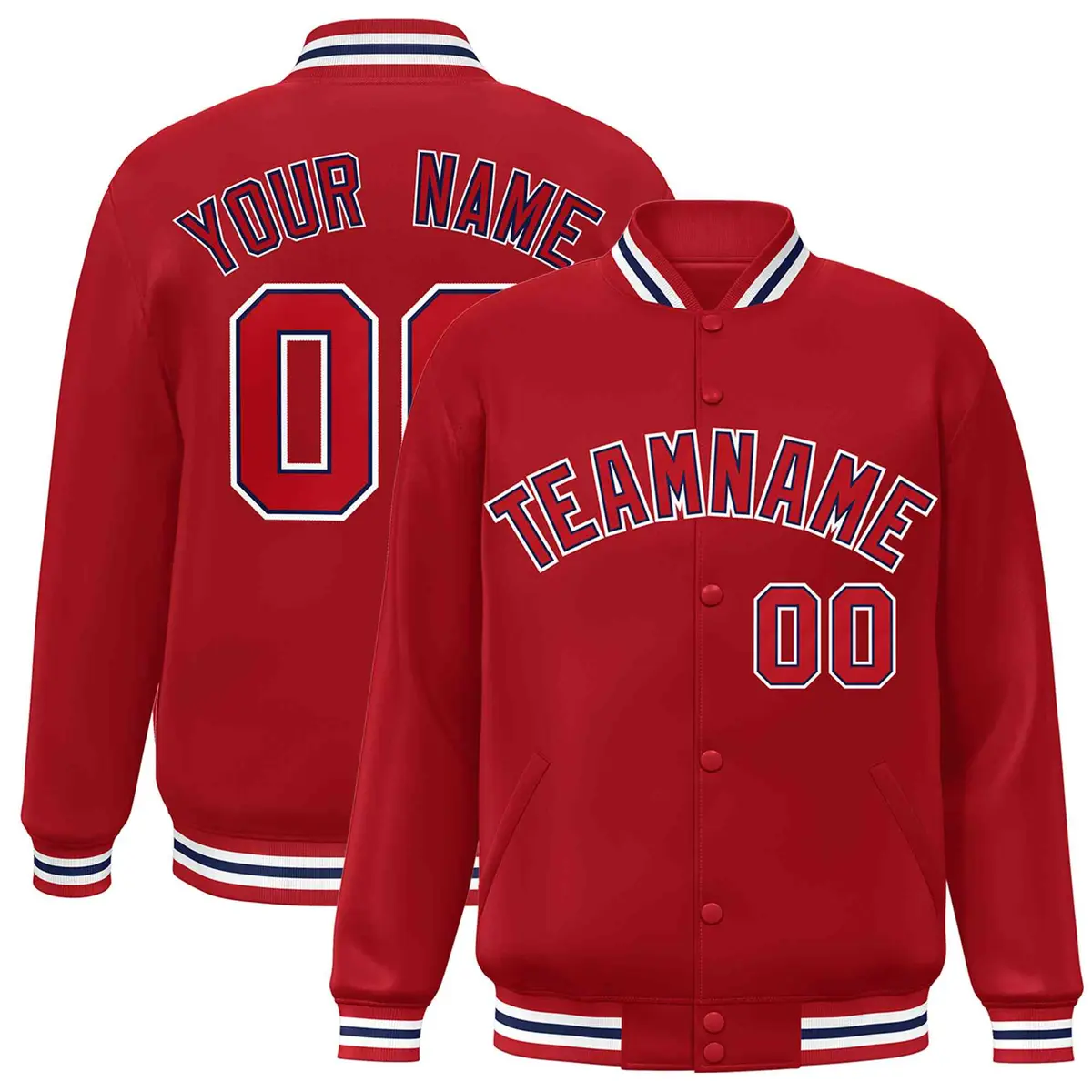 Red Red-Navy Classic Varsity Full-Snap Letterman Jacket
