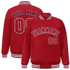 Red Red-Navy Classic Varsity Full-Snap Letterman Jacket