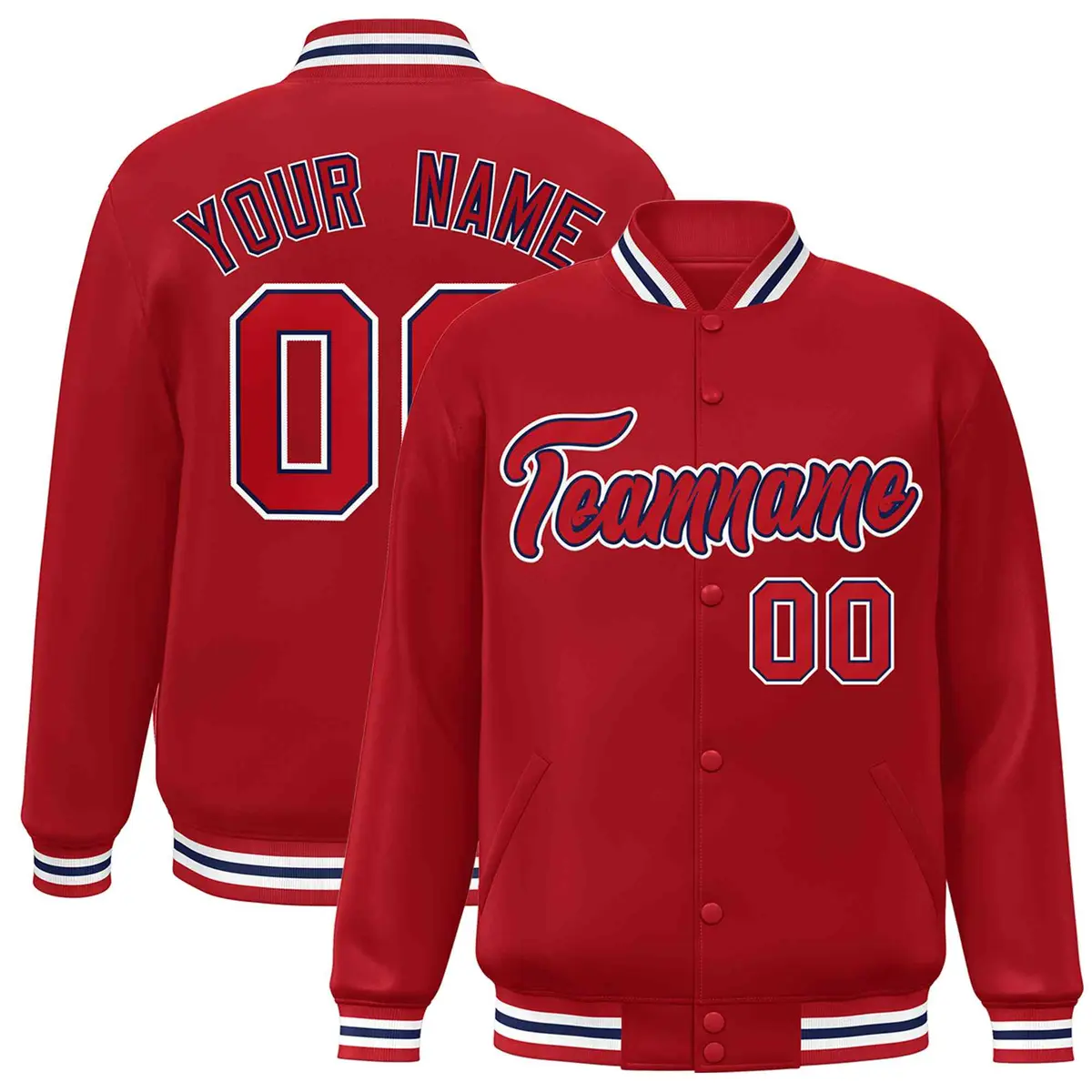 Red Red-Navy Classic Varsity Full-Snap Letterman Jacket