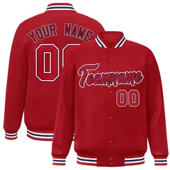 Red Red-Navy Classic Varsity Full-Snap Letterman Jacket