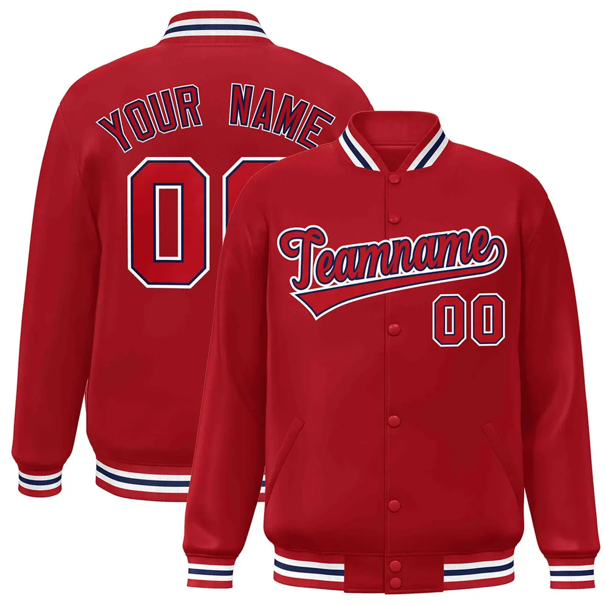 Red Red-Navy Classic Varsity Full-Snap Letterman Jacket