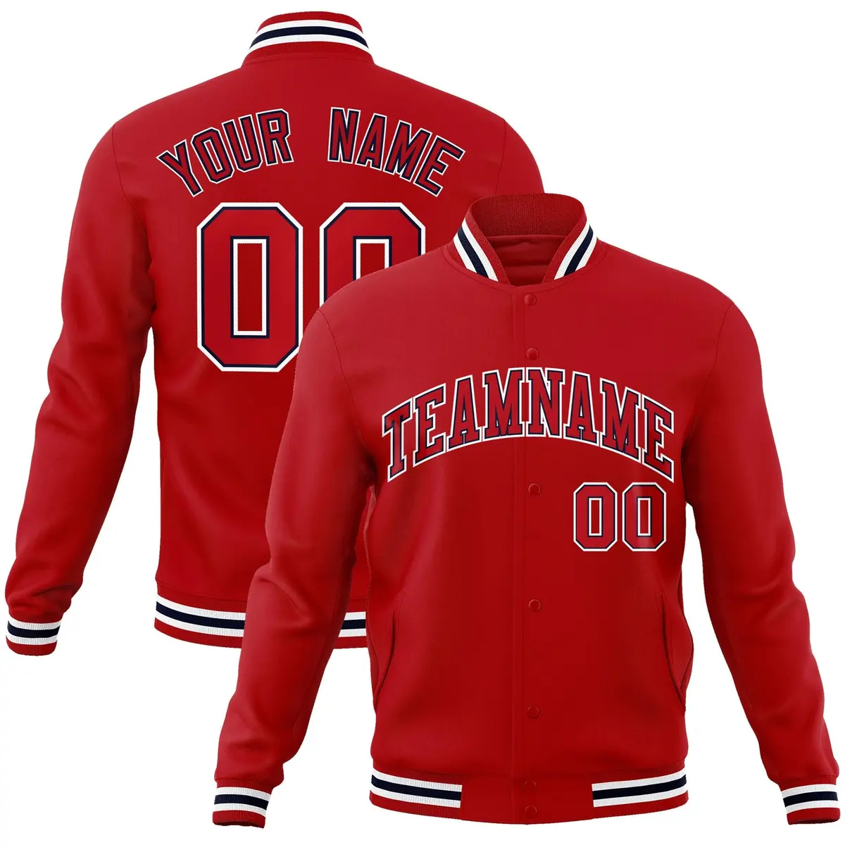 Red Red-Navy Classic Varsity Full-Snap Letterman Jacket