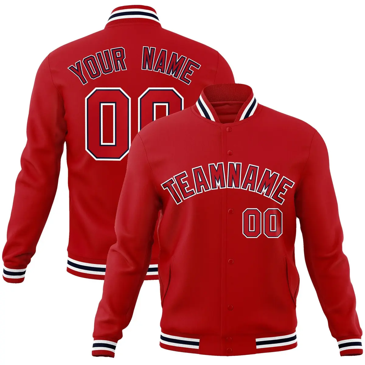 Red Red-Navy Classic Varsity Full-Snap Letterman Jacket