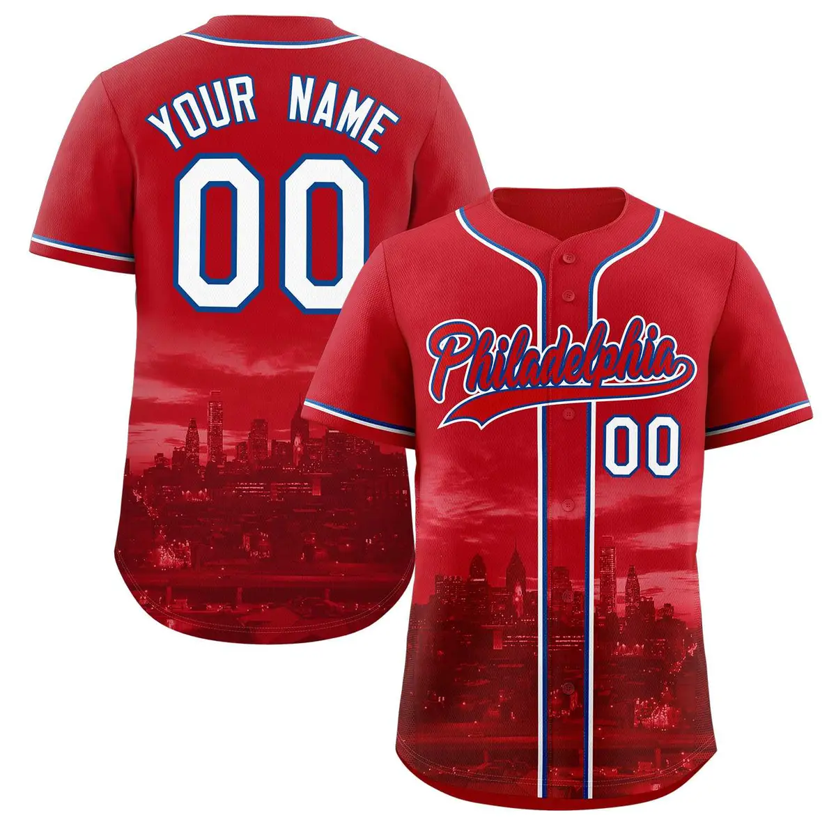 Red Red-Royal Philadelphia City Skyline Baseball Jersey