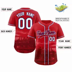 Red Red-Royal Philadelphia City Skyline Baseball Jersey 2