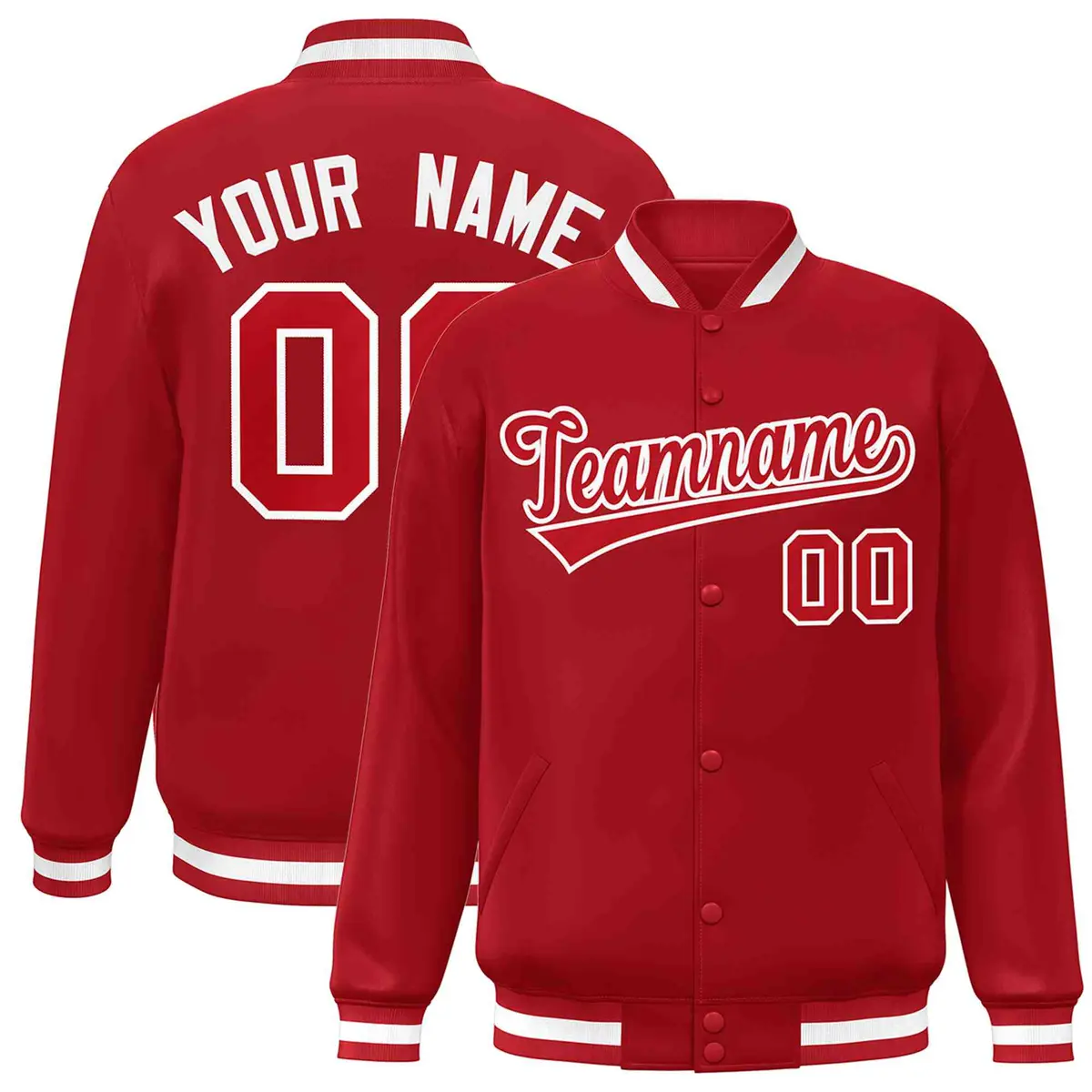 Red Red-White Classic Varsity Full-Snap Letterman Jacket