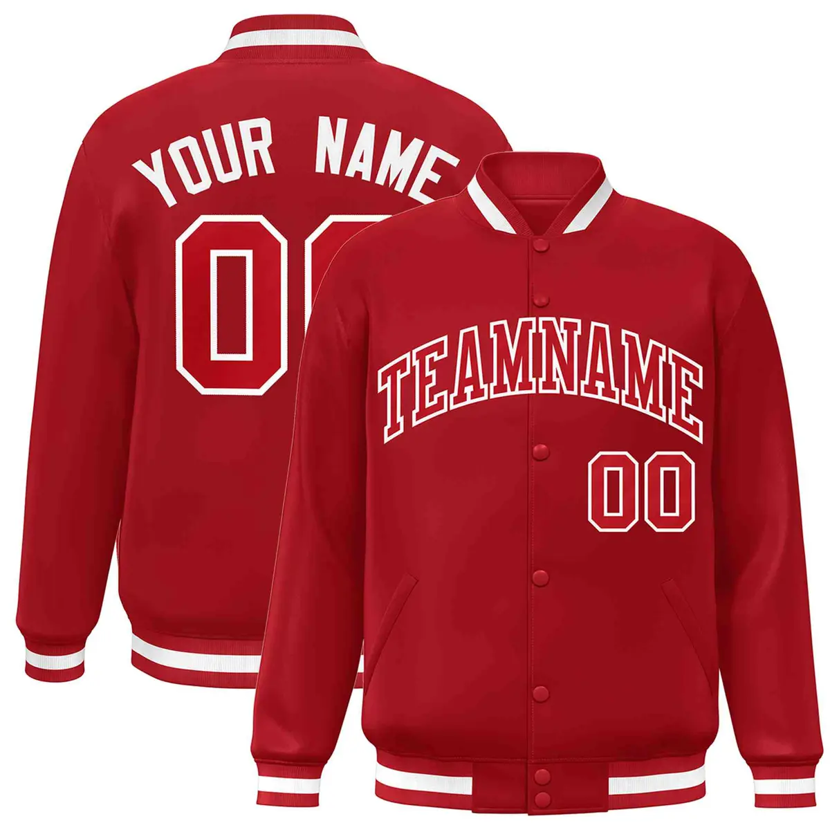 Red Red-White Classic Varsity Full-Snap Letterman Jacket