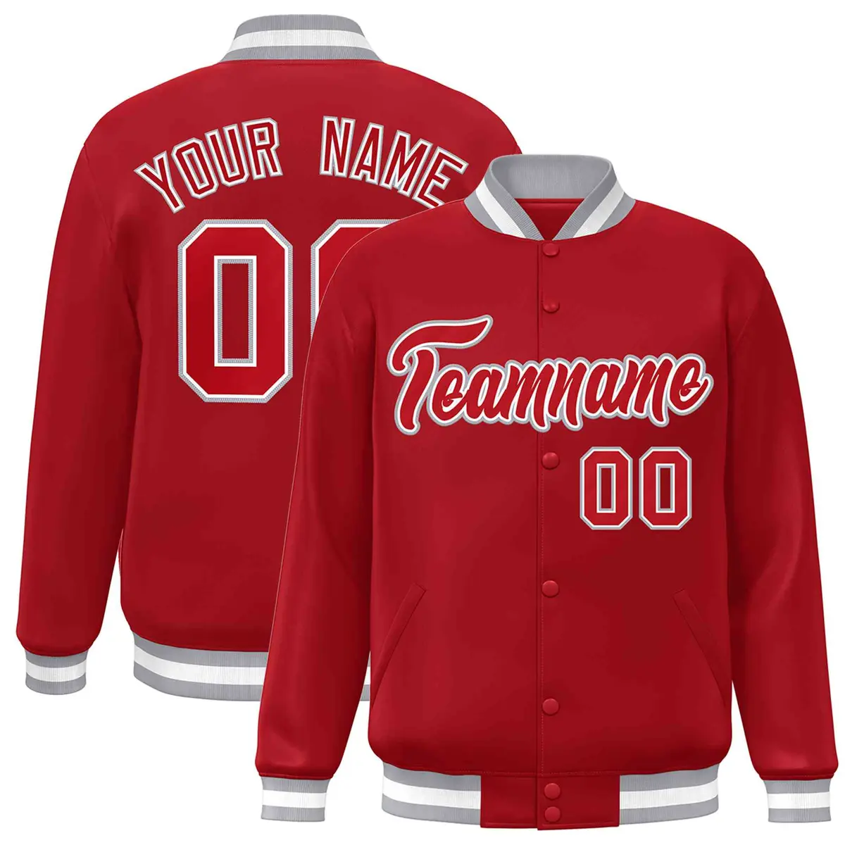 Red Red-White Classic Varsity Full-Snap Letterman Jacket