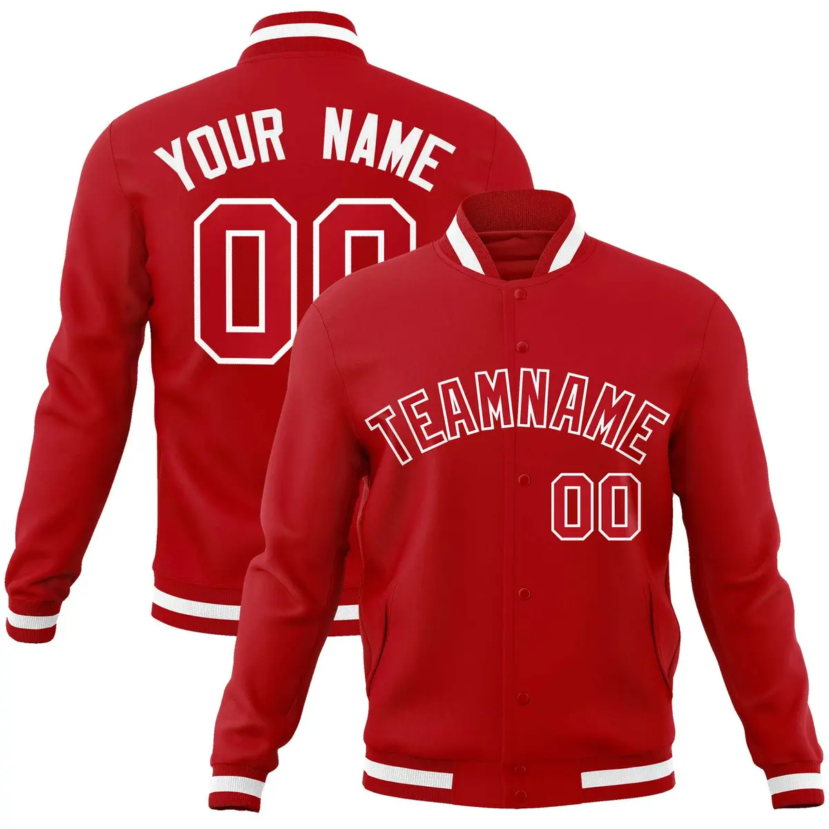 Red Red-White Classic Varsity Full-Snap Letterman Jacket