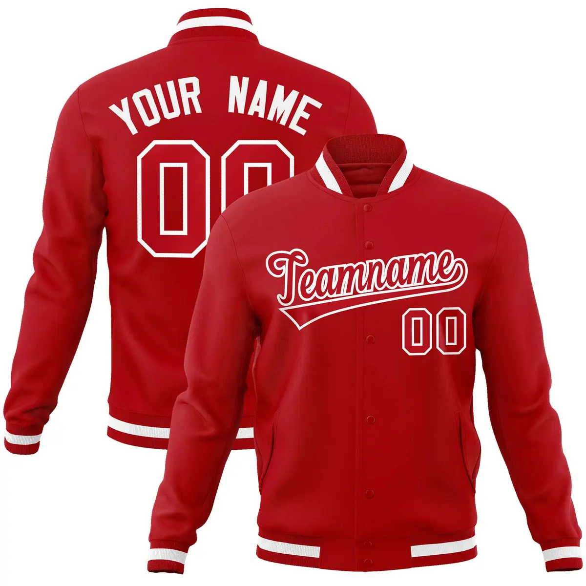 Red Red-White Classic Varsity Full-Snap Letterman Jacket