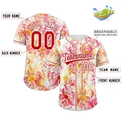 Red Red-White Graffiti Flower Authentic Baseball Jersey 2