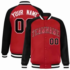 Red Red-White Raglan Sleeves Varsity Full-Snap Letterman Jacket 1