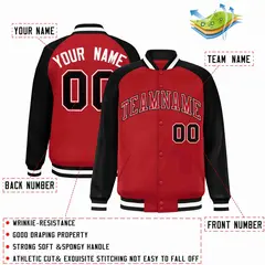 Red Red-White Raglan Sleeves Varsity Full-Snap Letterman Jacket 2
