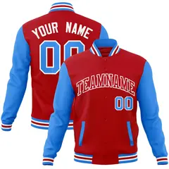 Red Red-White Raglan Sleeves Varsity Full-Snap Letterman Jacket 1