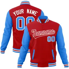 Red Red-White Raglan Sleeves Varsity Full-Snap Letterman Jacket 1