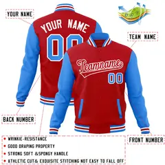 Red Red-White Raglan Sleeves Varsity Full-Snap Letterman Jacket 4