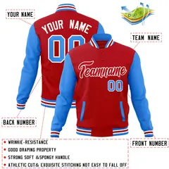 Red Red-White Raglan Sleeves Varsity Full-Snap Letterman Jacket 4