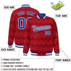 Red Ripple Color Block Full-Snap Varsity Letterman Jacket 2
