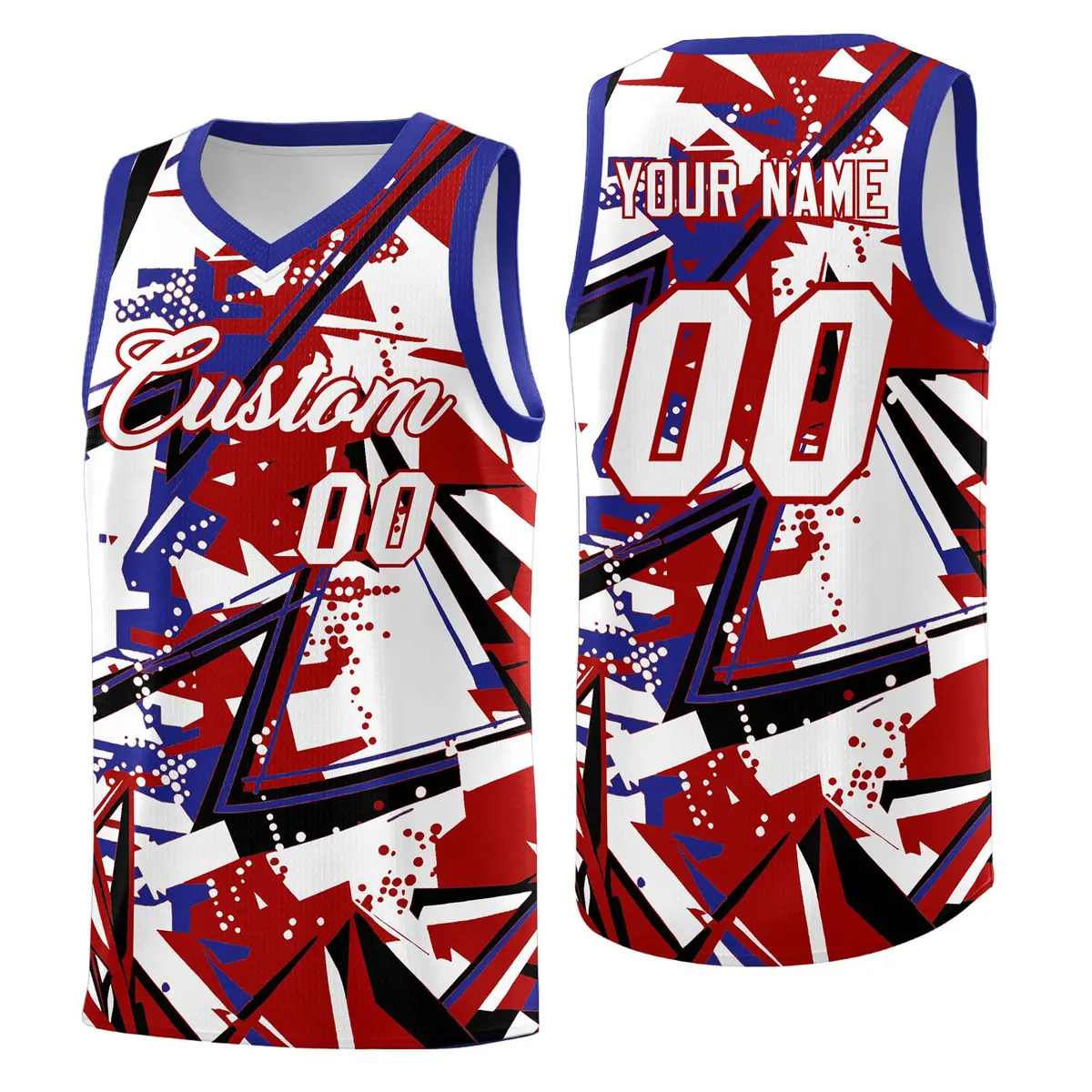Red Royal Abstract Graffiti Uniform Basketball Jersey